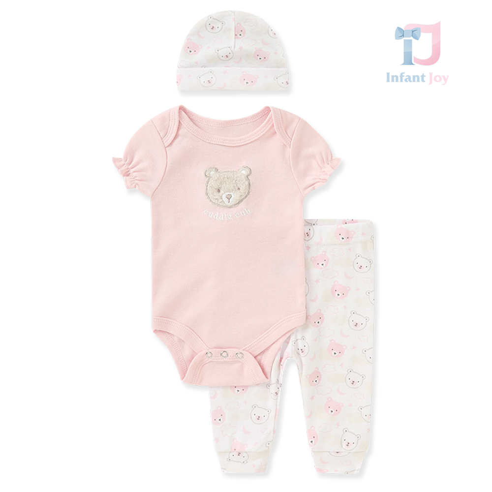 3-częściowy kombinezon zapinany na zatrzaski, spodnie i czapeczka SoftPink Bears
