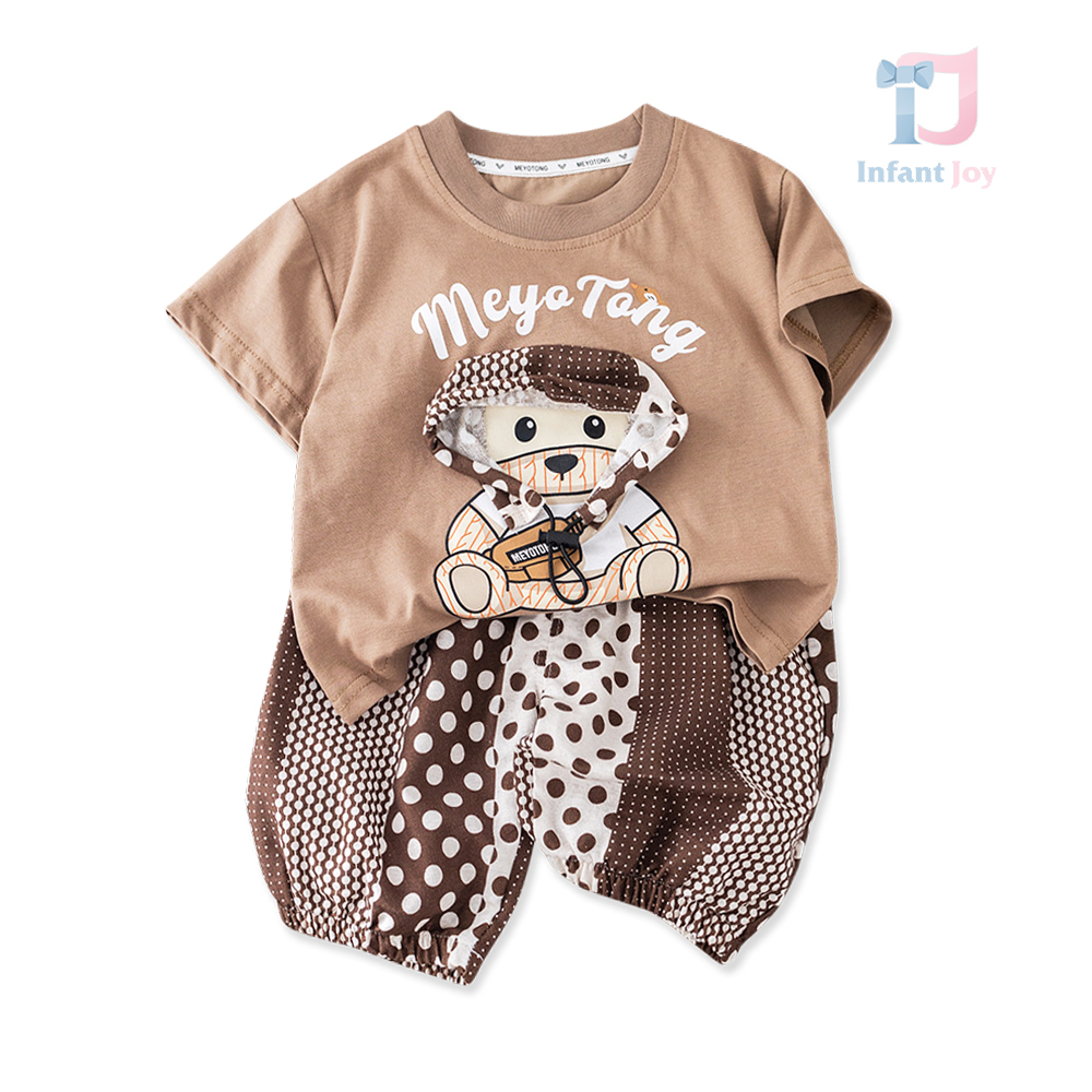 Komplet 2-częściowy: koszulka z misiem i spodnie Mocha Dots