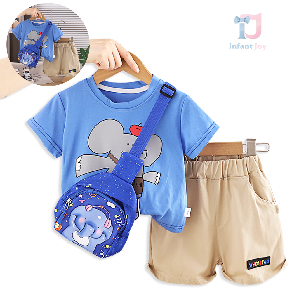 Koszulka 3-częściowa z nadrukiem, spodenki i torebka crossbody Music Elephant Blue