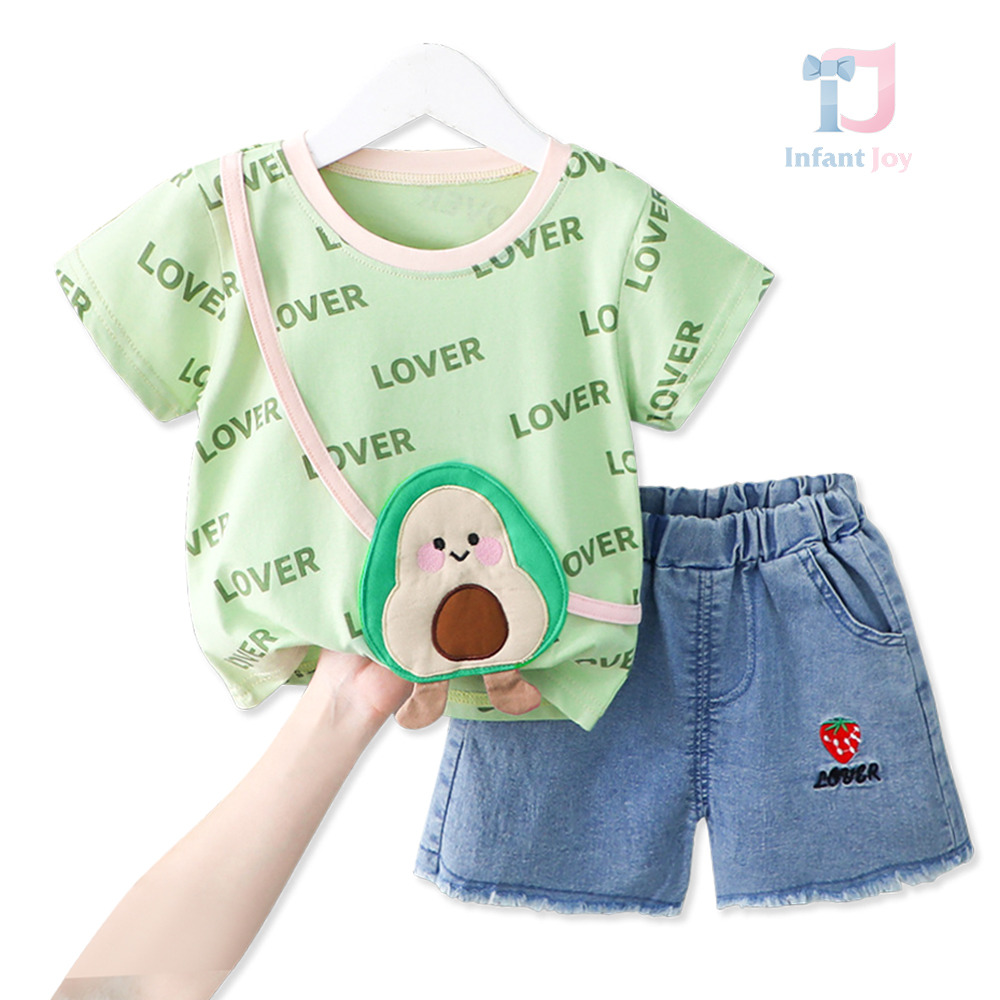 Komplet 2-częściowy z jeansu, haftu i dołączoną torebką typu crossbody Avocado Lover