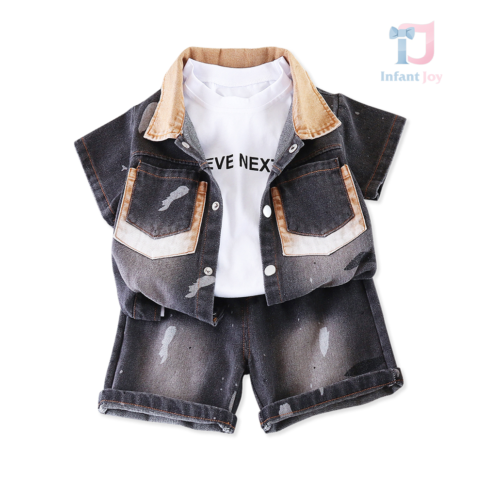 3-częściowy komplet jeansowy z koszulą z klasycznym kołnierzykiem, koszulką T-shirt i spodenkami Mini Vanguard Black