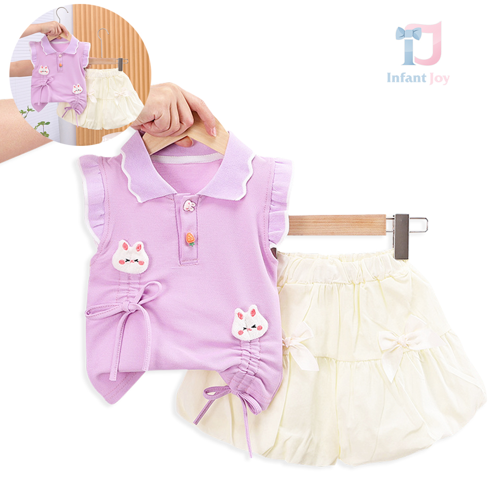 Dwuczęściowy komplet z topem 3D, falbankami i spodniami w kształcie balonu Violet Bunny