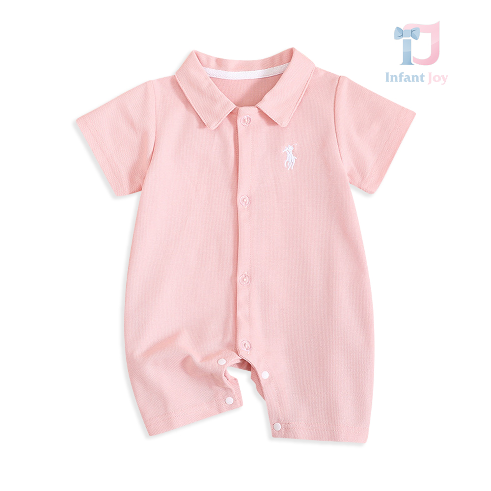 Kombinezon z klasycznym kołnierzykiem, haftem i napami Baby Polo Pink