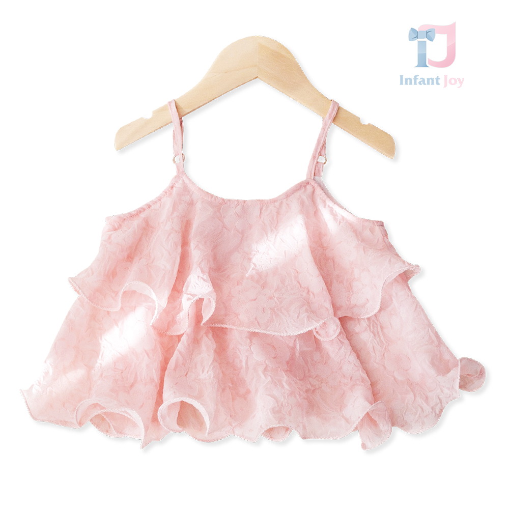 Nowoczesny top na cienkich ramiączkach z dwuwarstwowymi falbanami Cloudy Harmony Pink