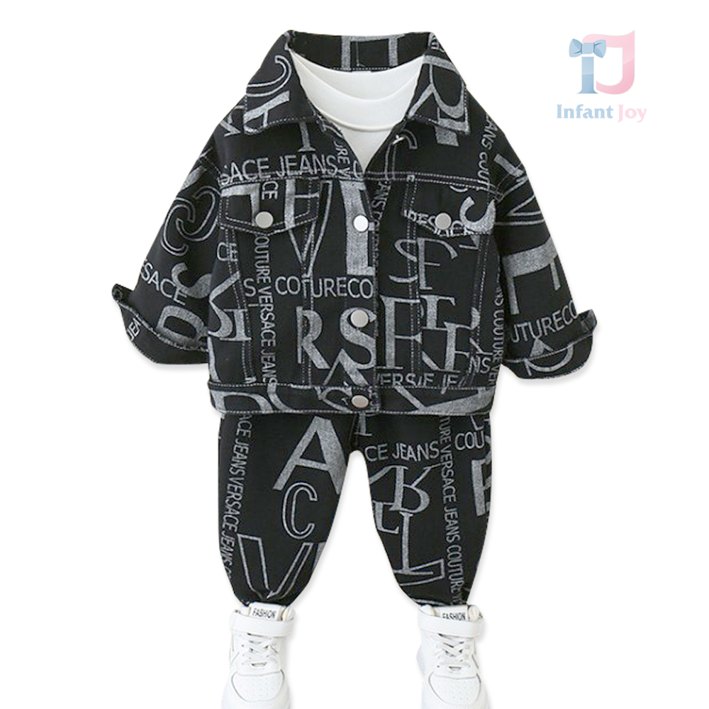 Kurtka jeansowa 2-częściowa z klasycznym kołnierzem i spodniami z wieloma nadrukami Graphic Denim