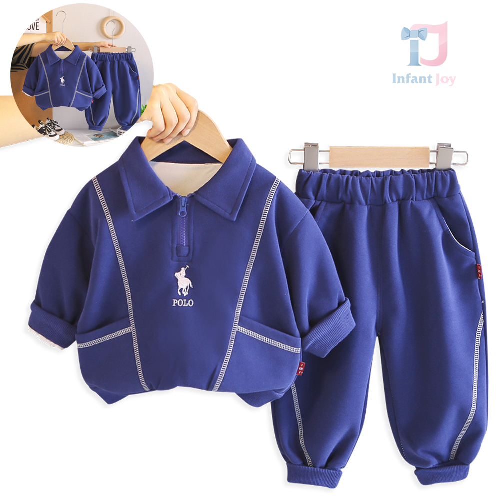 Bluza dwuczęściowa z klasycznym kołnierzem, haftem i spodniami Blue Champ