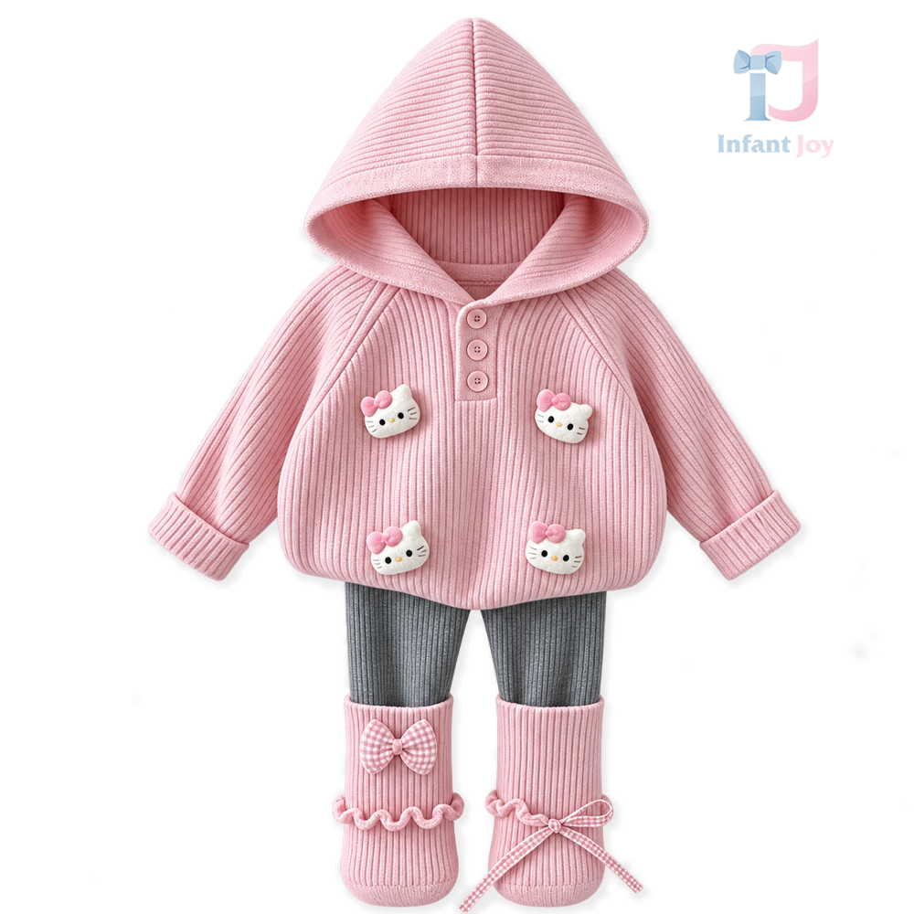 Dzianinowy komplet Premium: bluza z detalami 3D i legginsy z doszytymi ocieplaczami Sweet Meow – 2 części