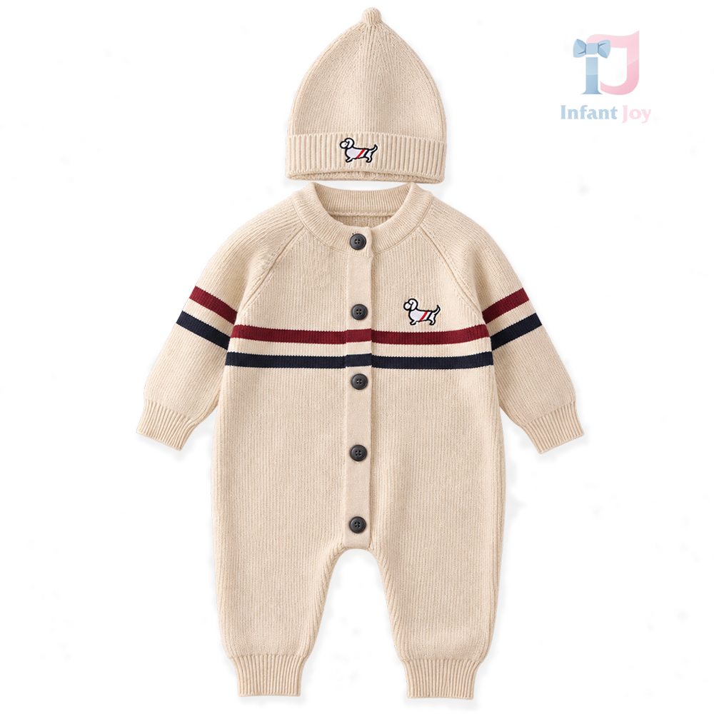 2-częściowy komplet dzianinowy z kombinezonem i czapką z haftowanym emblematem Puppy Stripe