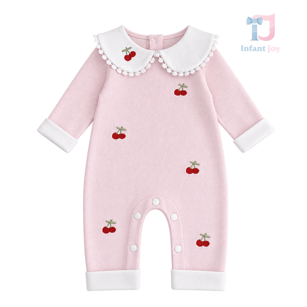 Kombinezon z efektownym kołnierzem, koronką i haftowanymi detalami Cherry Kiss Pink
